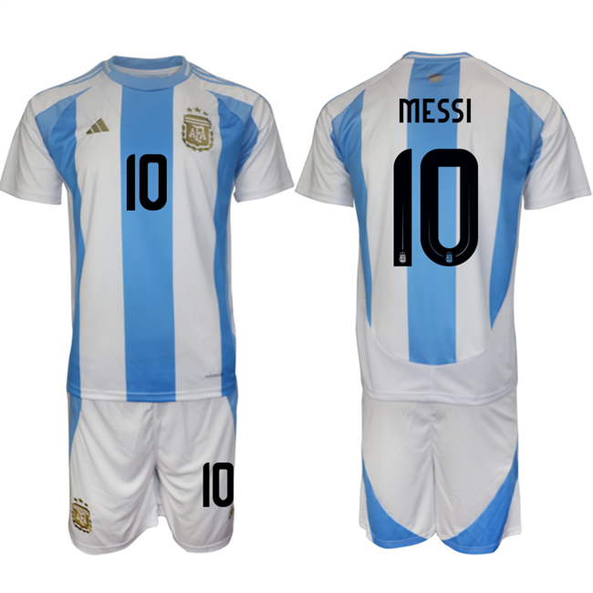 Men's Argentina #10 Messi White/Blue 2024-25 Home Soccer Jersey Suit